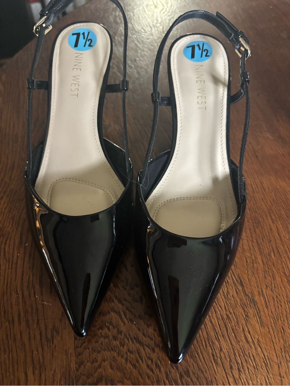 Nine West Black Patent Pointed Slingback kitten heel